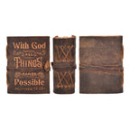 Vintage style leather Bible with With God All Things Are Possible quote