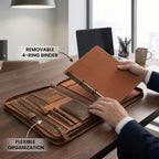 Leather Zipper Padfolio Ring Binder Organizer for Men & Women -Tan