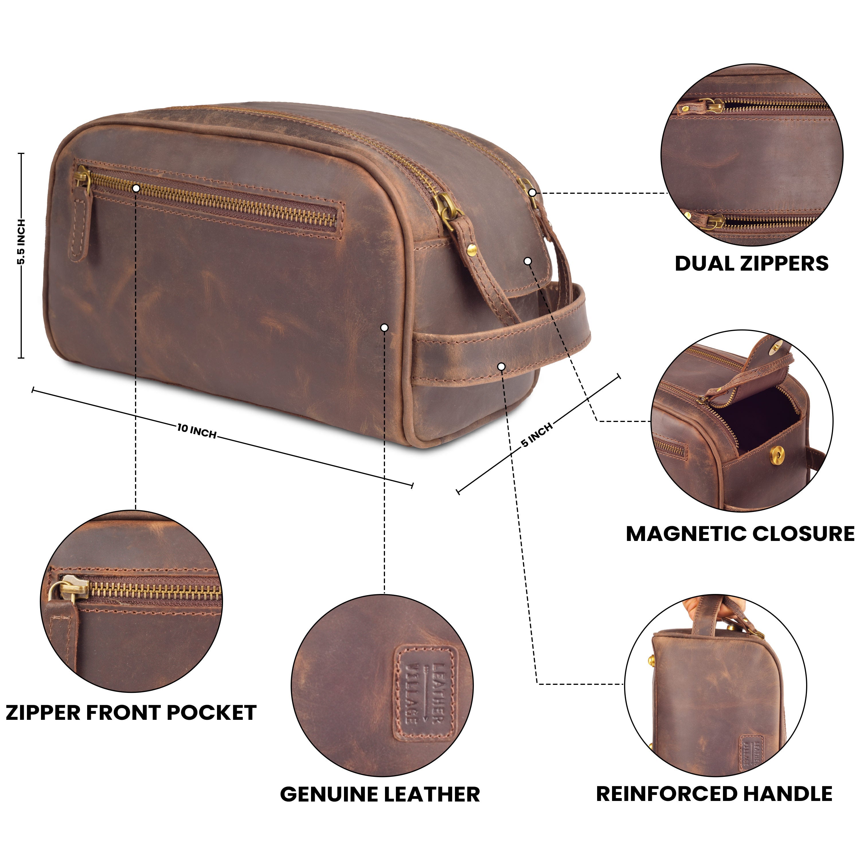 designer genuine leather toiletry travel bag men Distressed Brown Leather Toiletry Bag for Travel