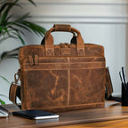 Leather Laptop Messenger Briefcase Bag - Tan