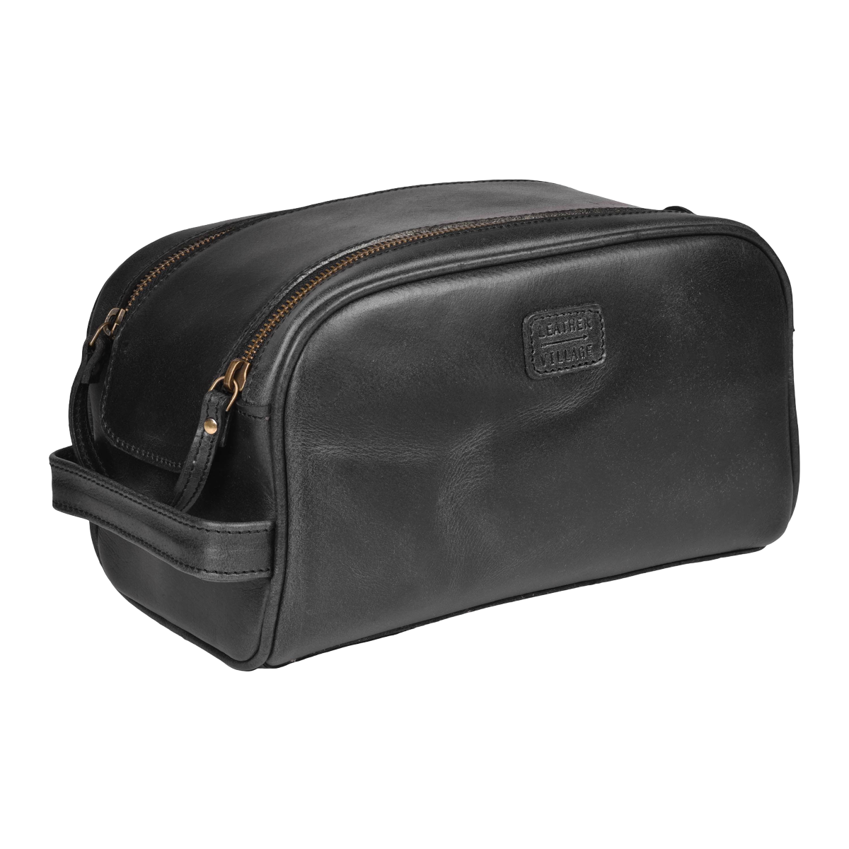 Black Leather Toiletry Bag for Travel