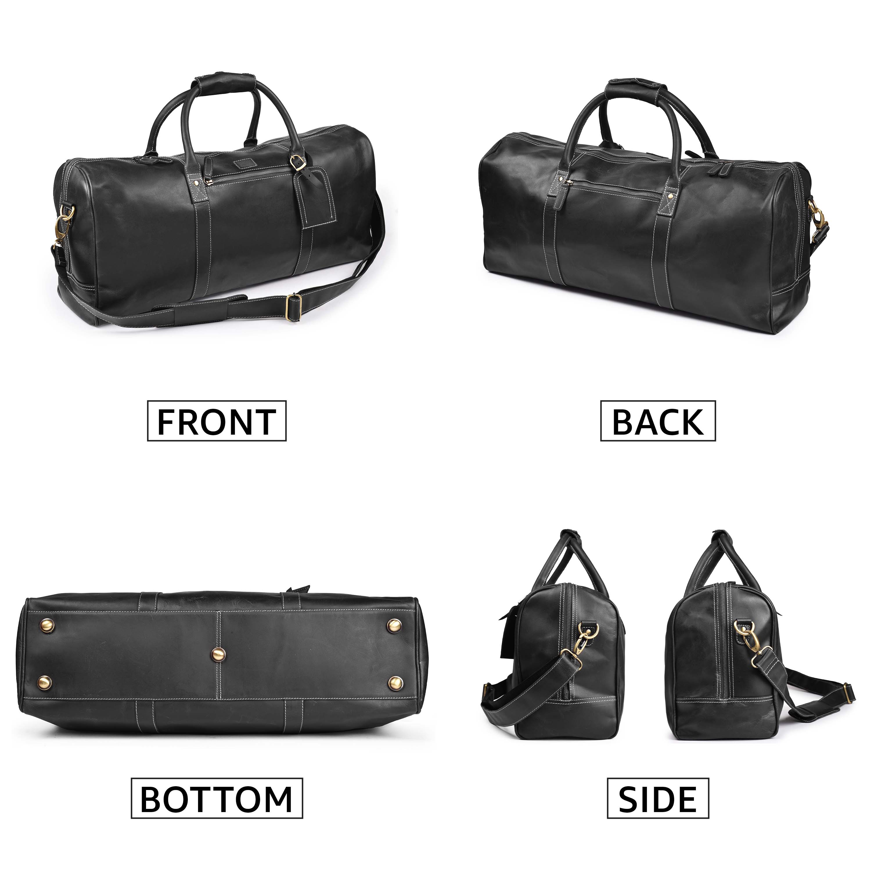 Leather Travel Duffel Bag - Black