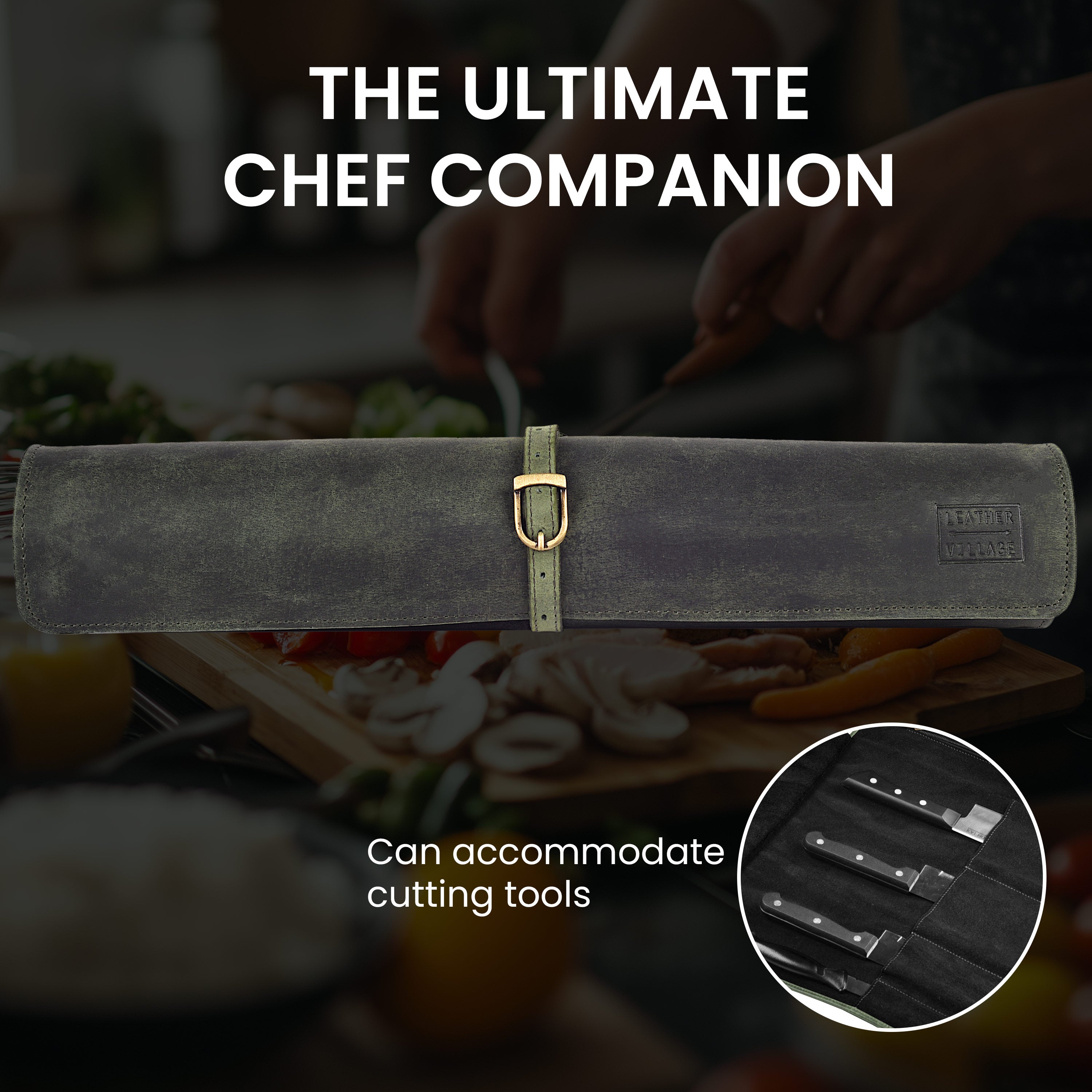 Genuine Leather Knife Roll Case - Olive Leather Village