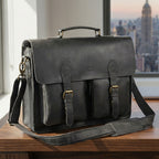 Briefcase Leather Messenger Bag - Black
