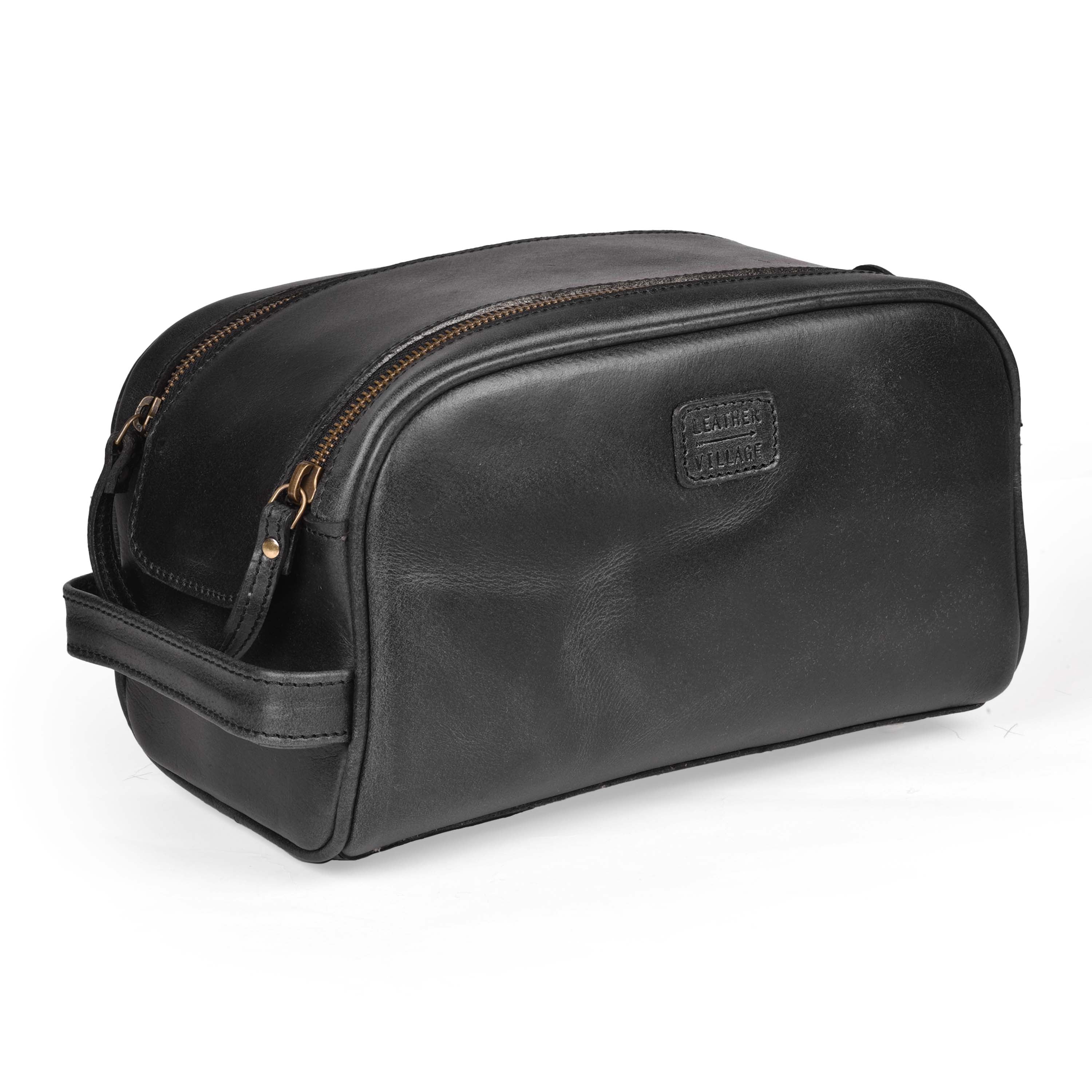 Leather Toiletry Bag for Men, Travel Essentials Shaving Dopp Kit, Mens Travel Bag Toiletries Organizer Case for Grooming, Water Resistant Cosmetic Bag Pouch