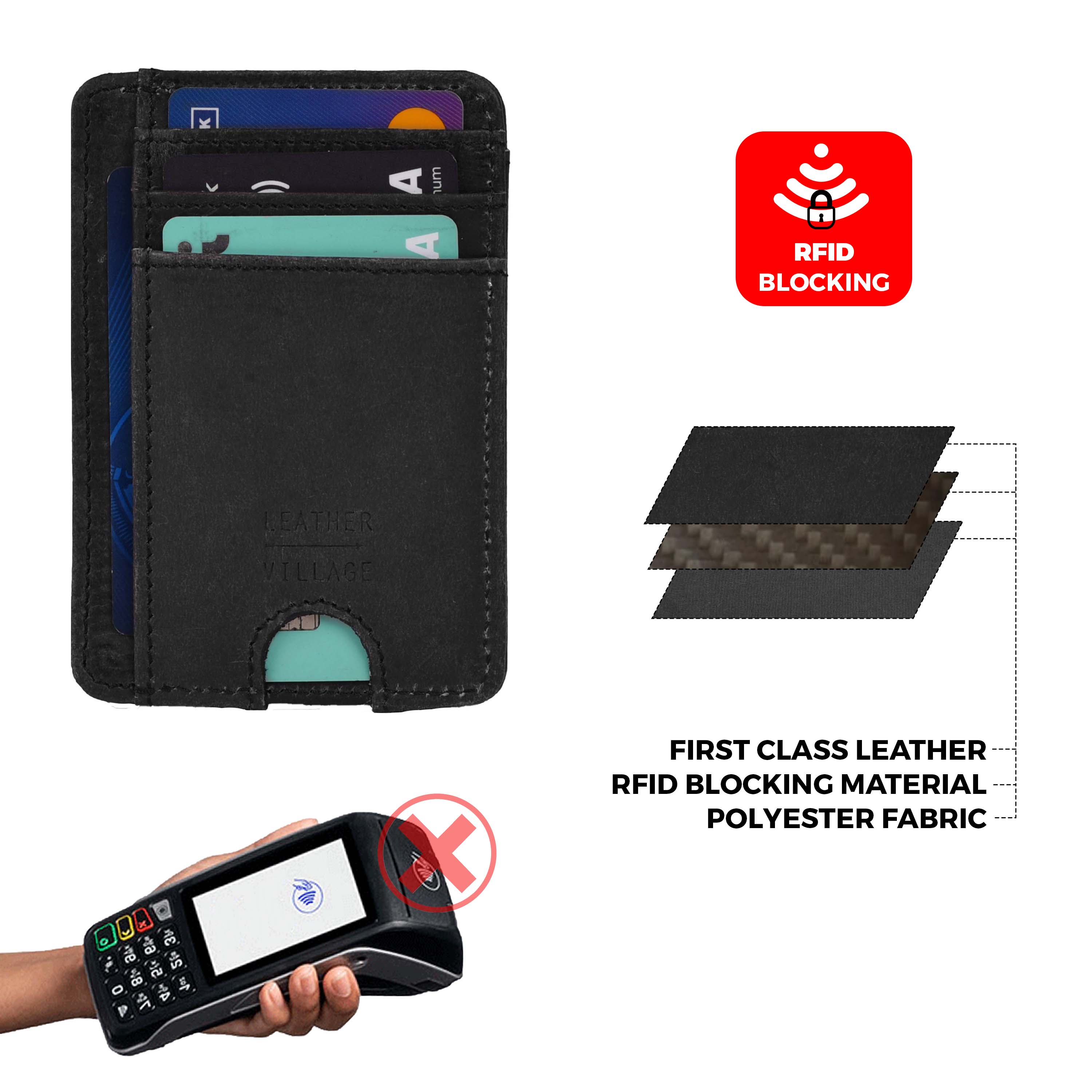 Leather Slim Wallet RFID Blocking Front Pocket Minimalist Credit Card Holder