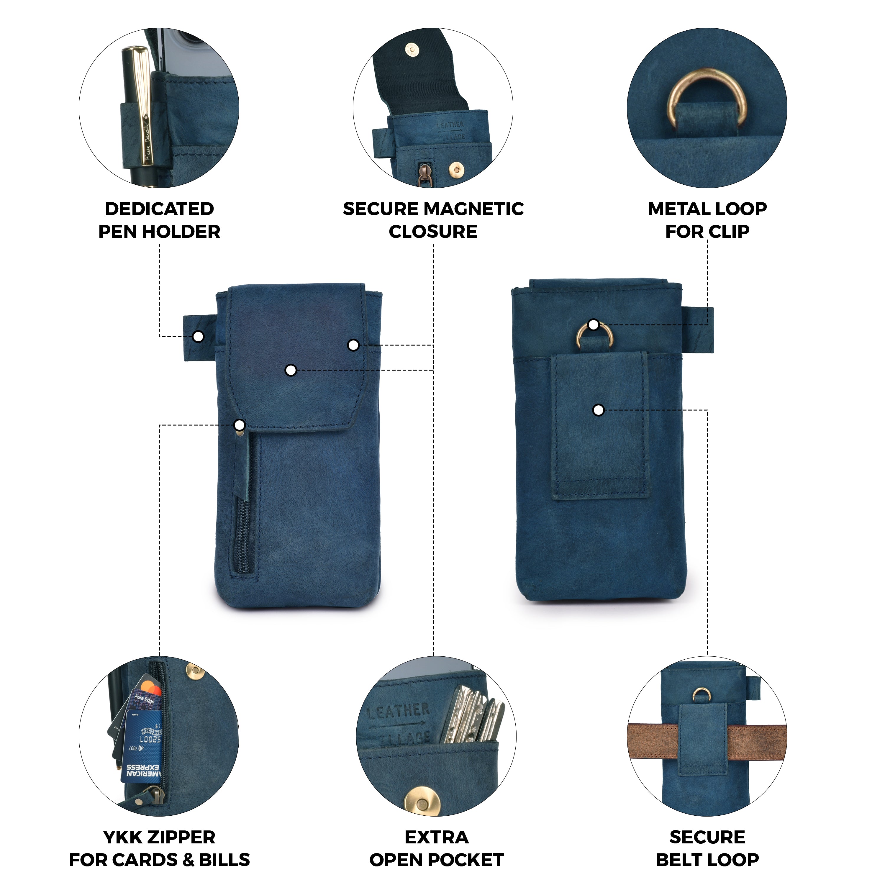 Leather Village Genuine Leather Phone Holster Pouch with Belt Clip, Magnetic Closure, ID Card Holder - Universal Case for iPhone, Samsung Galaxy, Google Pixel