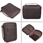 Premium distressed brown leather Bible organizer with zip closure