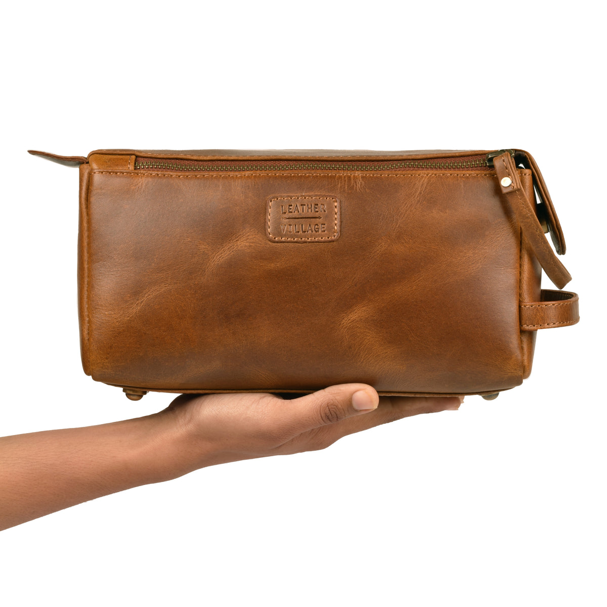 Leather Toiletry Bag – Rustic Brown – Travel Dopp Kit for Men & Women