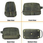 Leather Village Handmade Olive Leather Travel Toiletry Organizer with Secure Zipper Closure