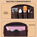 Travel Makeup Bag for Women – Large Capacity Suede Leather Cosmetic Pouch with Handle, Inner Pockets & Wide Opening – Flat Open Toiletry Organizer for Travel & Daily Use