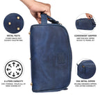 Blue Leather Toiletry Bag for Travel
