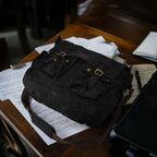 Canvas Messenger Shoulder Bag - Black