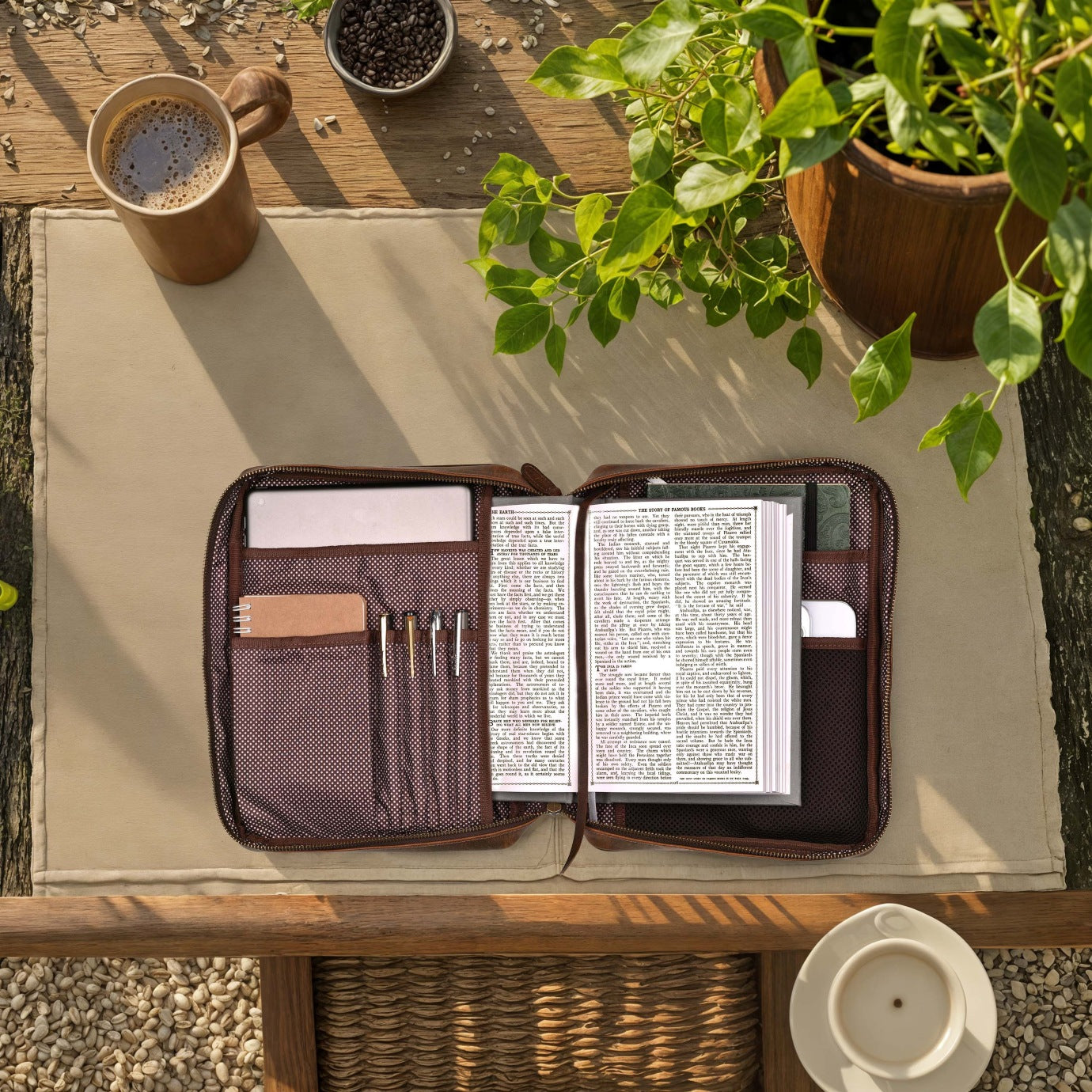 Distressed Brown Leather Bible Cover with Zipper - Protective Bible Case