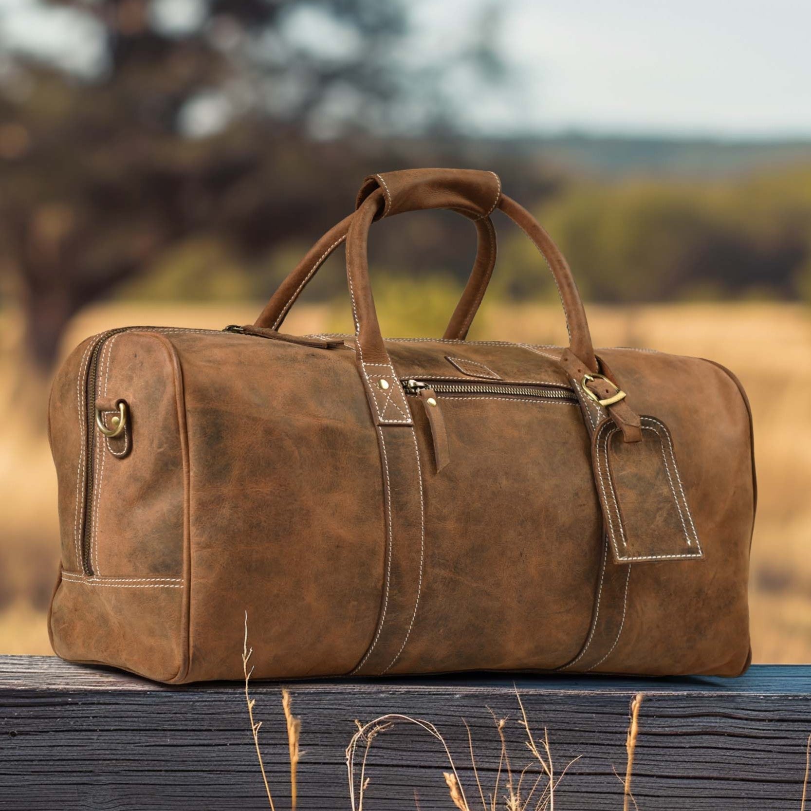 Leather Travel Duffel Bag - Brown