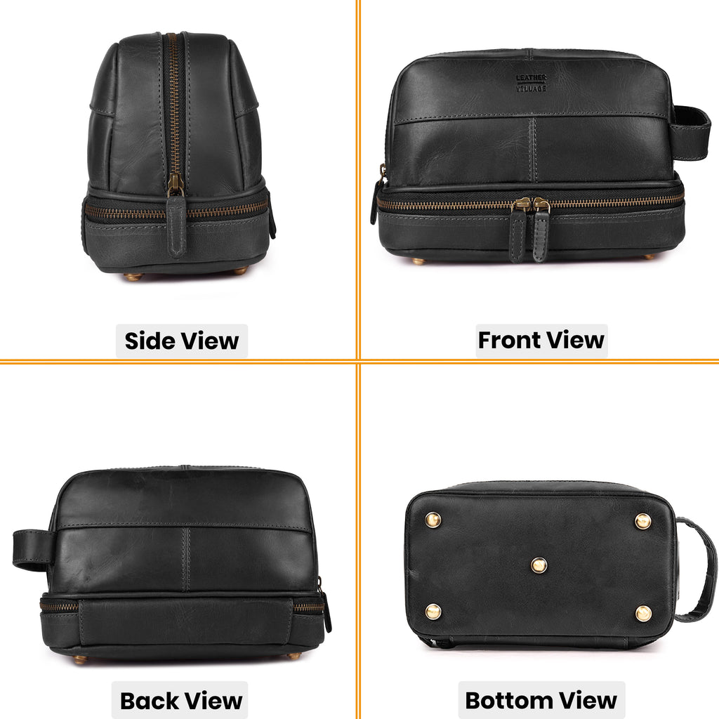 Leather Village Genuine Leather Shaving Kit Bag for Travel and Grooming