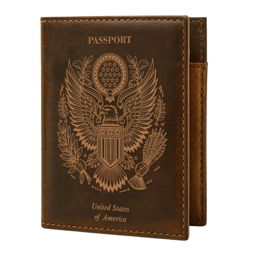 Leather Passport Holder Cover - Distressed Brown
