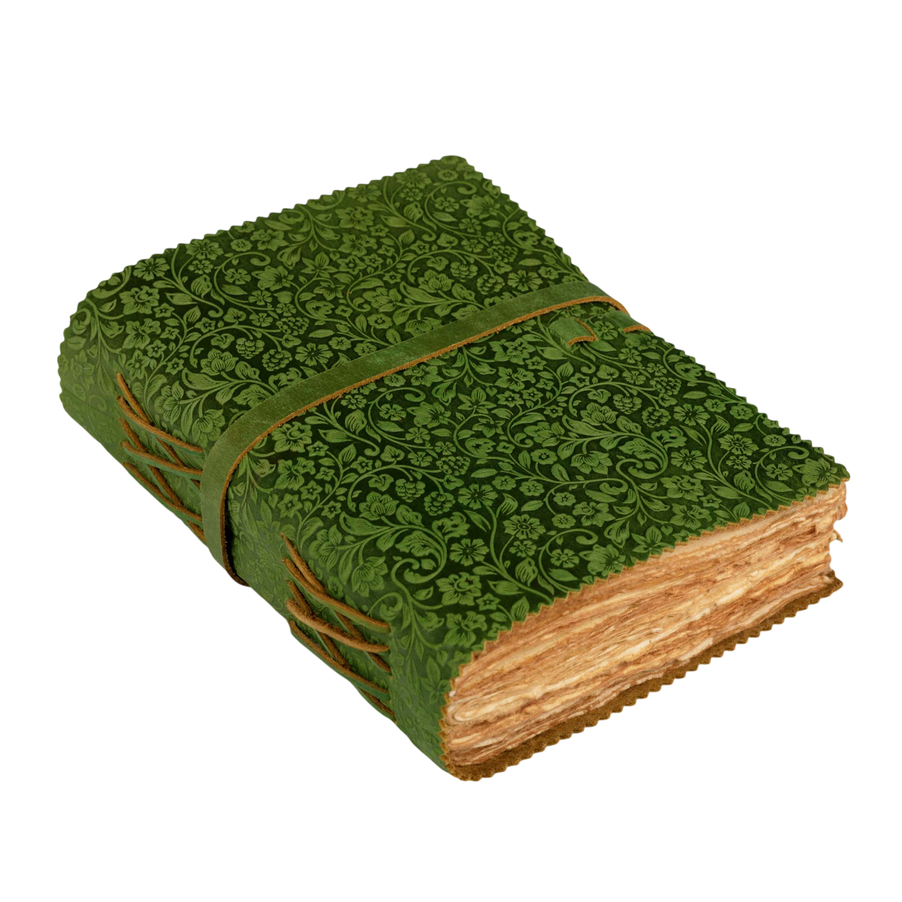 Floral Embossed Leather Journal- Green