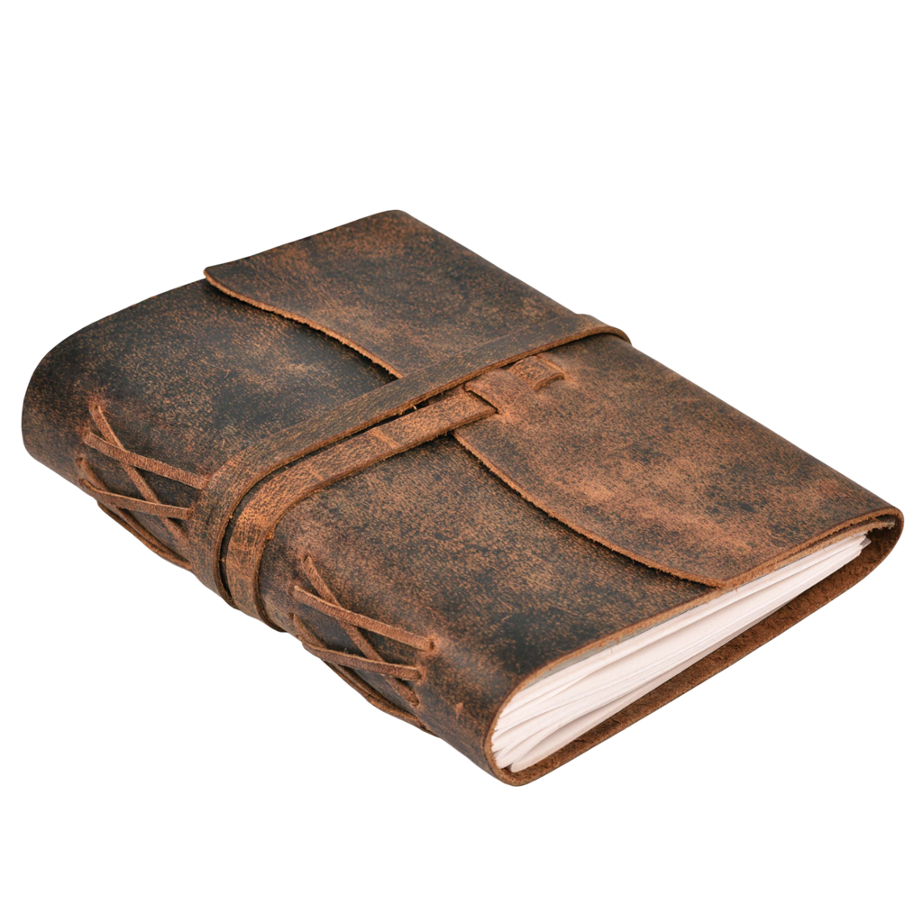 Lined Vintage Paper Notebook- Distressed Brown Leather Village