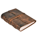 Lined Vintage Paper Notebook- Distressed Brown Leather Village