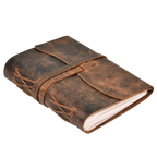 Lined Vintage Paper Notebook- Distressed Brown Leather Village