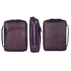 Rustic purple leather Bible cover for travel and worship