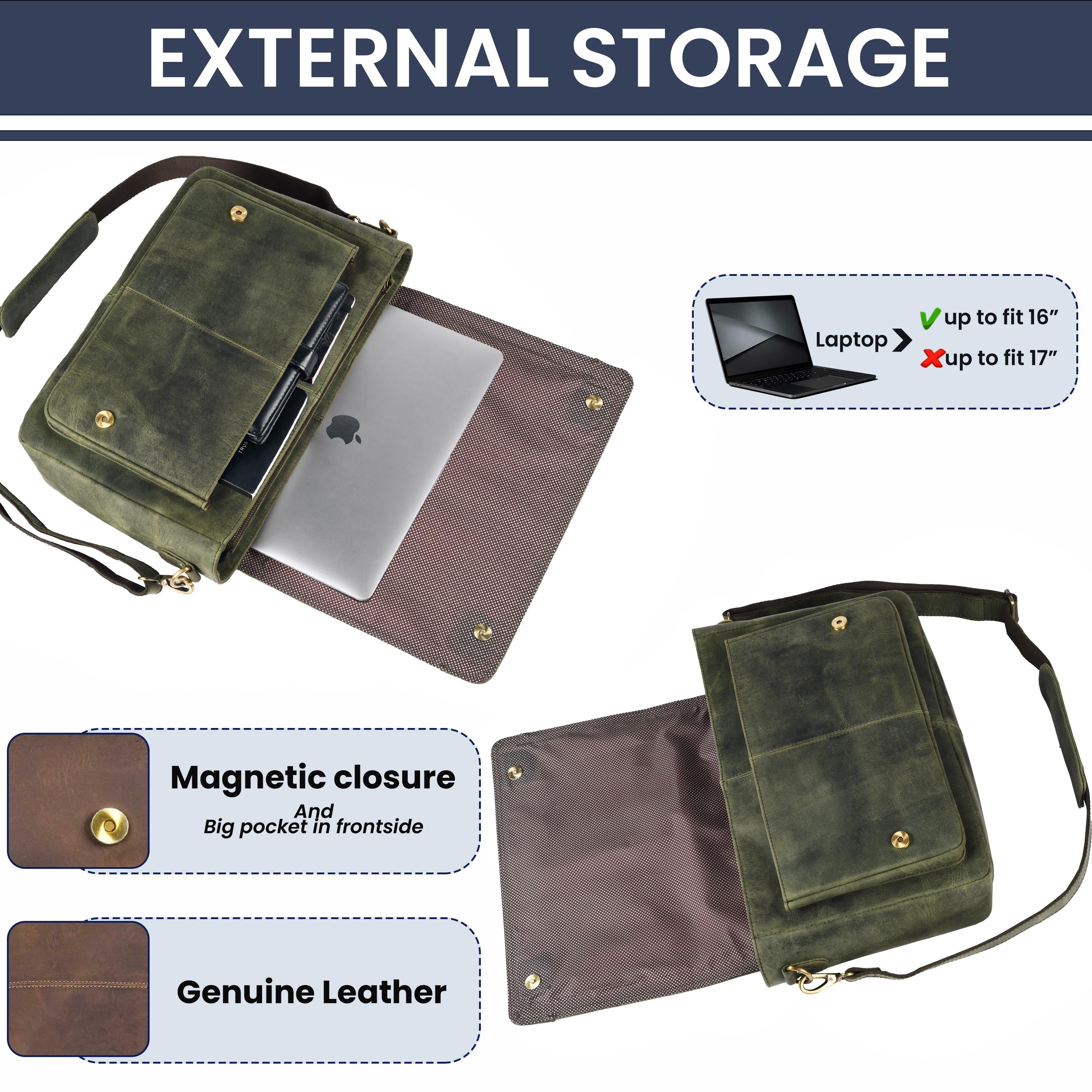 Handmade Vintage Leather Messenger Bag - Olive Leather Village