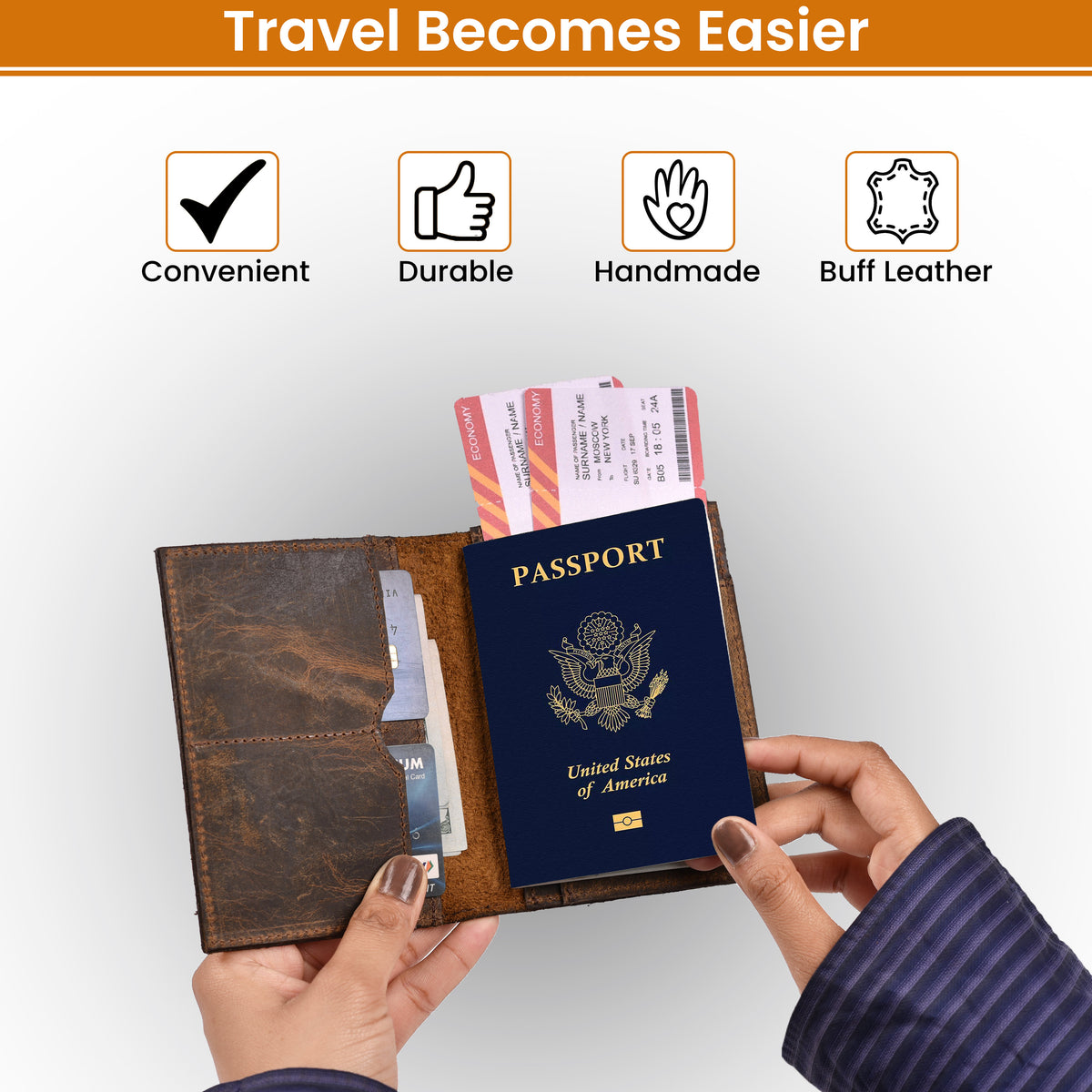 Leather Passport Holder Cover – Travel Wallet with Card Slots, Vintage Passport Case for Men & Women – Cute Organizer for Travel Accessories & Documents