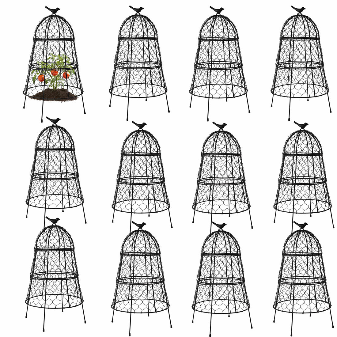 Heavy-Duty Chicken Wire Plant Cloches – Rustproof Garden Protectors and Plant Cages for Vegetables and Flowers – Safeguard Plants from Deer and Critters – 20” x 12”