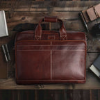 Leather Laptop Messenger Briefcase Bag - RED