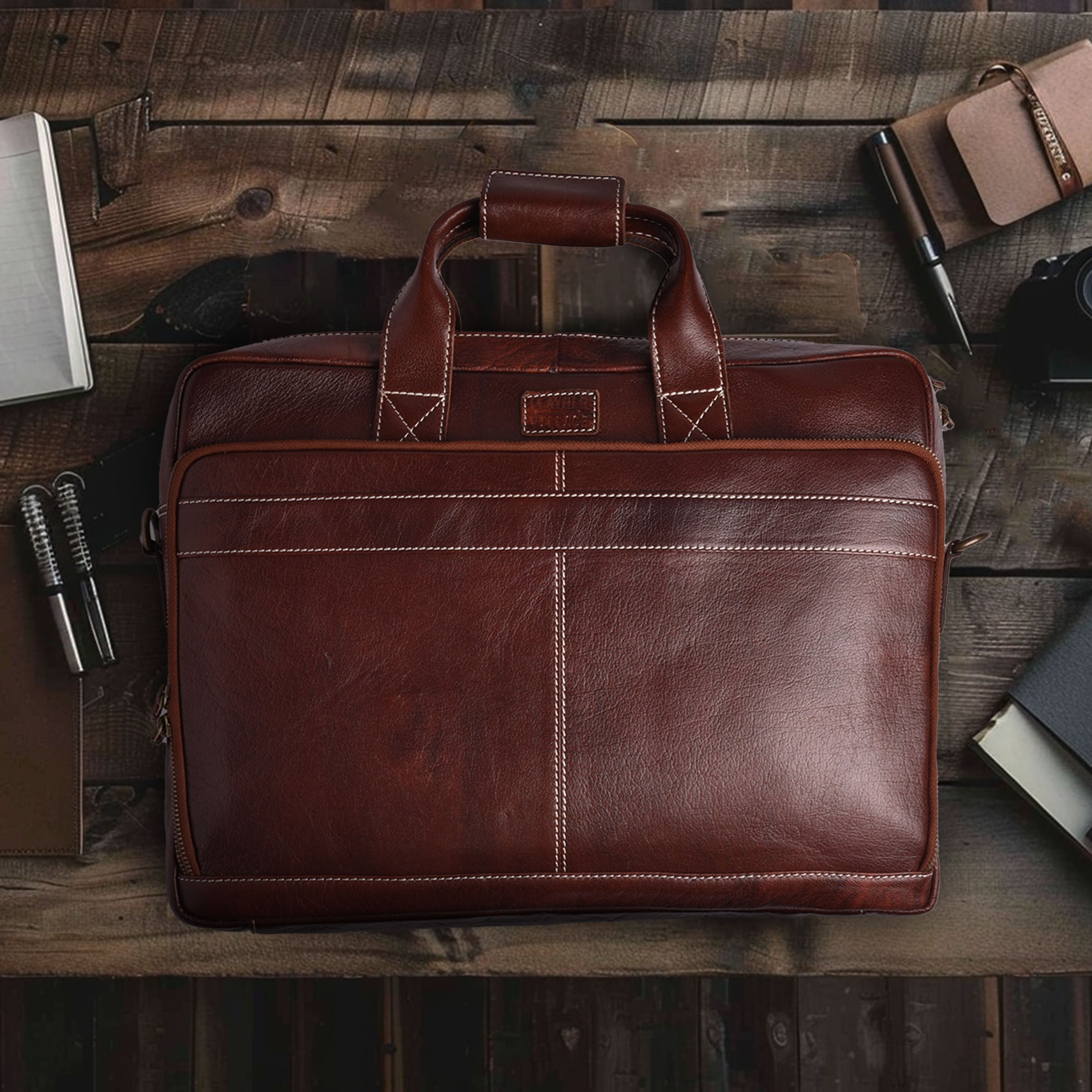 Leather Laptop Messenger Briefcase Bag - RED