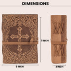 Rustic brown leather Bible featuring embossed floral artwork