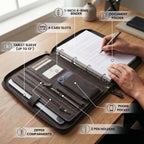 Leather Zipper Padfolio Ring Binder Organizer for Men & Women -Sandal