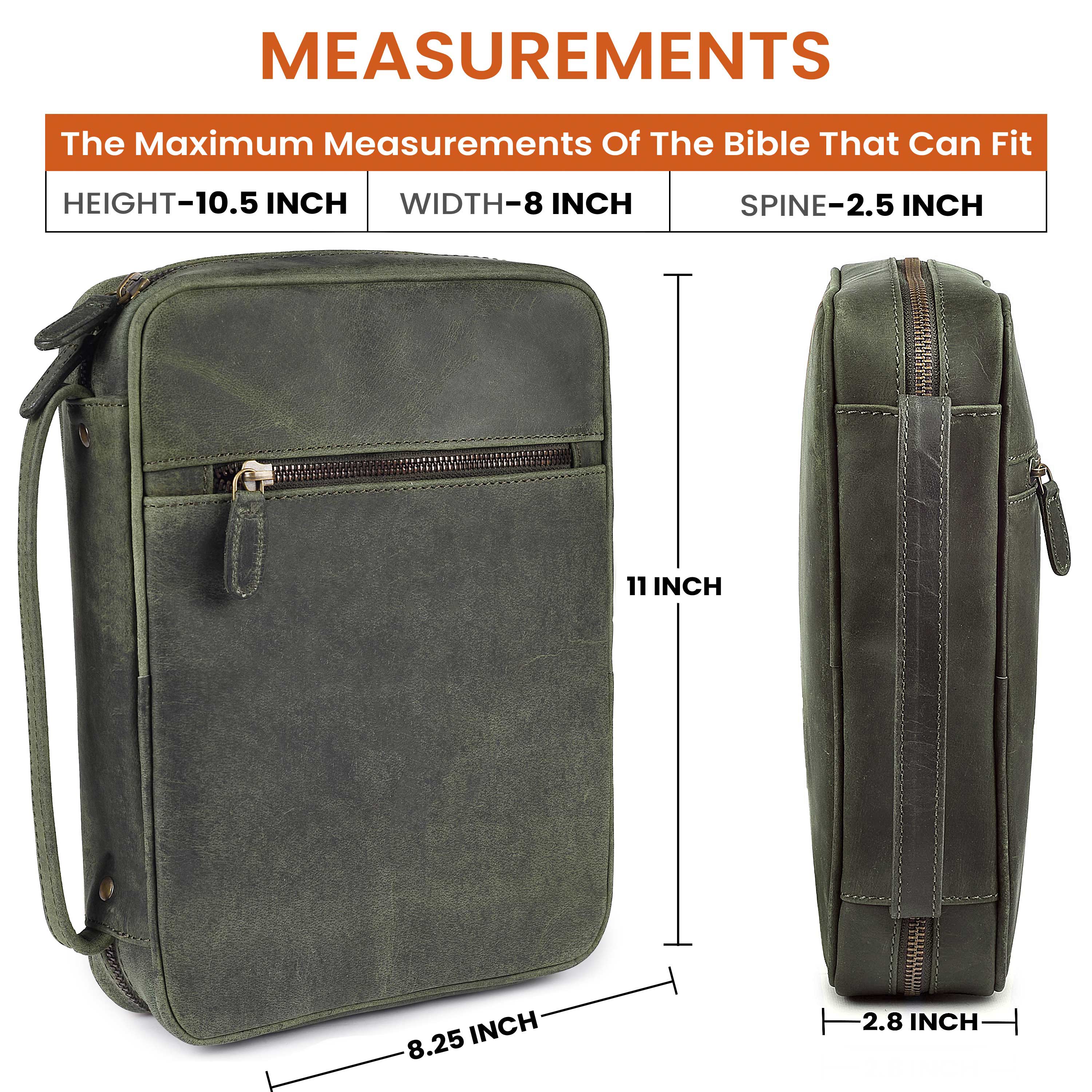 Olive Leather Bible Cover with Zipper - Protective Bible Case Leather Village