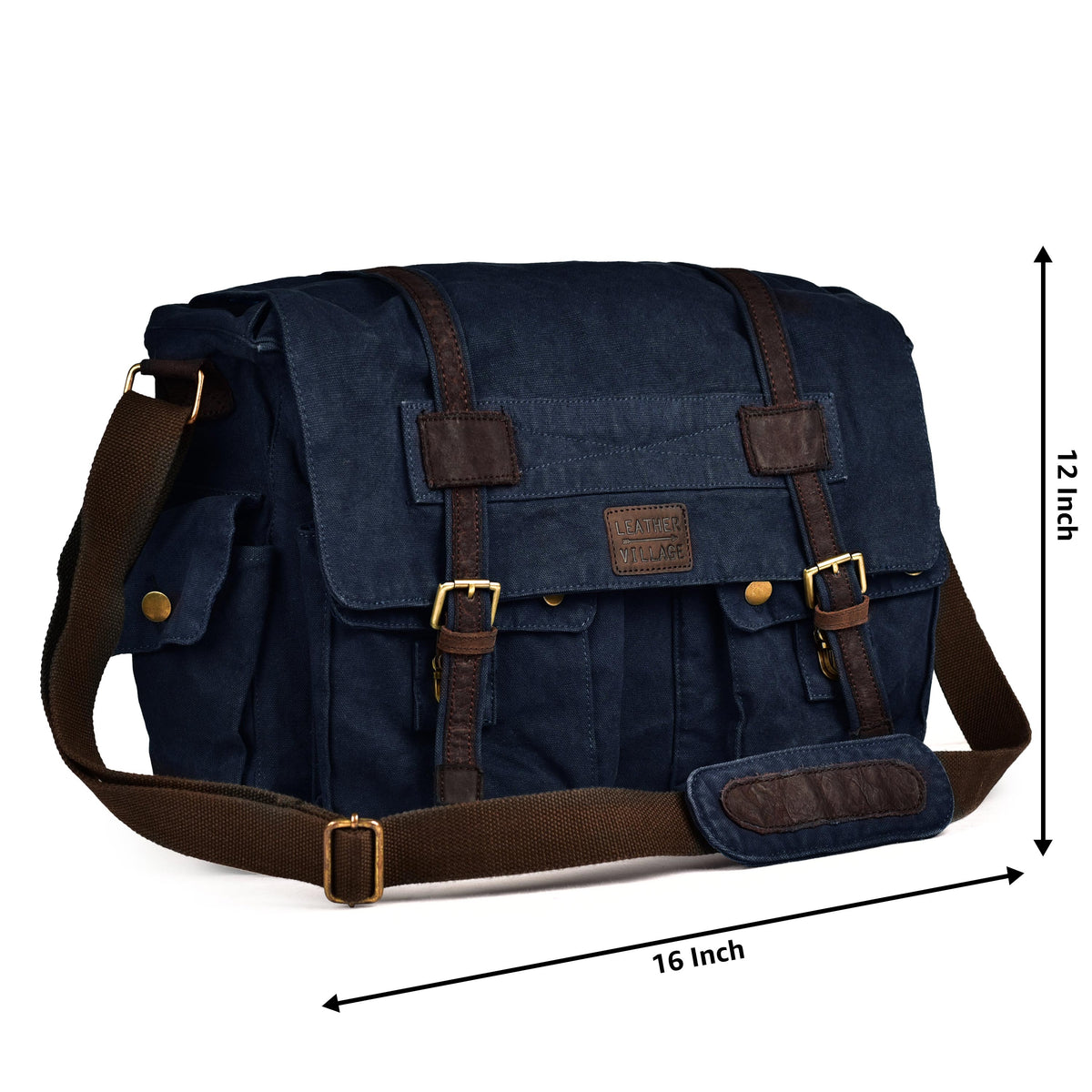 Vintage Canvas Messenger Bag – 16 Inch Handmade Laptop Shoulder Bag for Men & Women – Crossbody Work Bag for Office, Travel & Daily Use - Brown