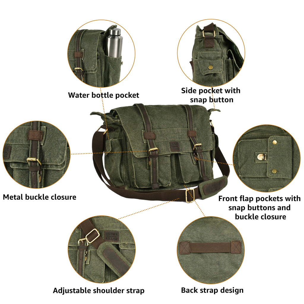 Canvas Messenger Shoulder Bag - Green