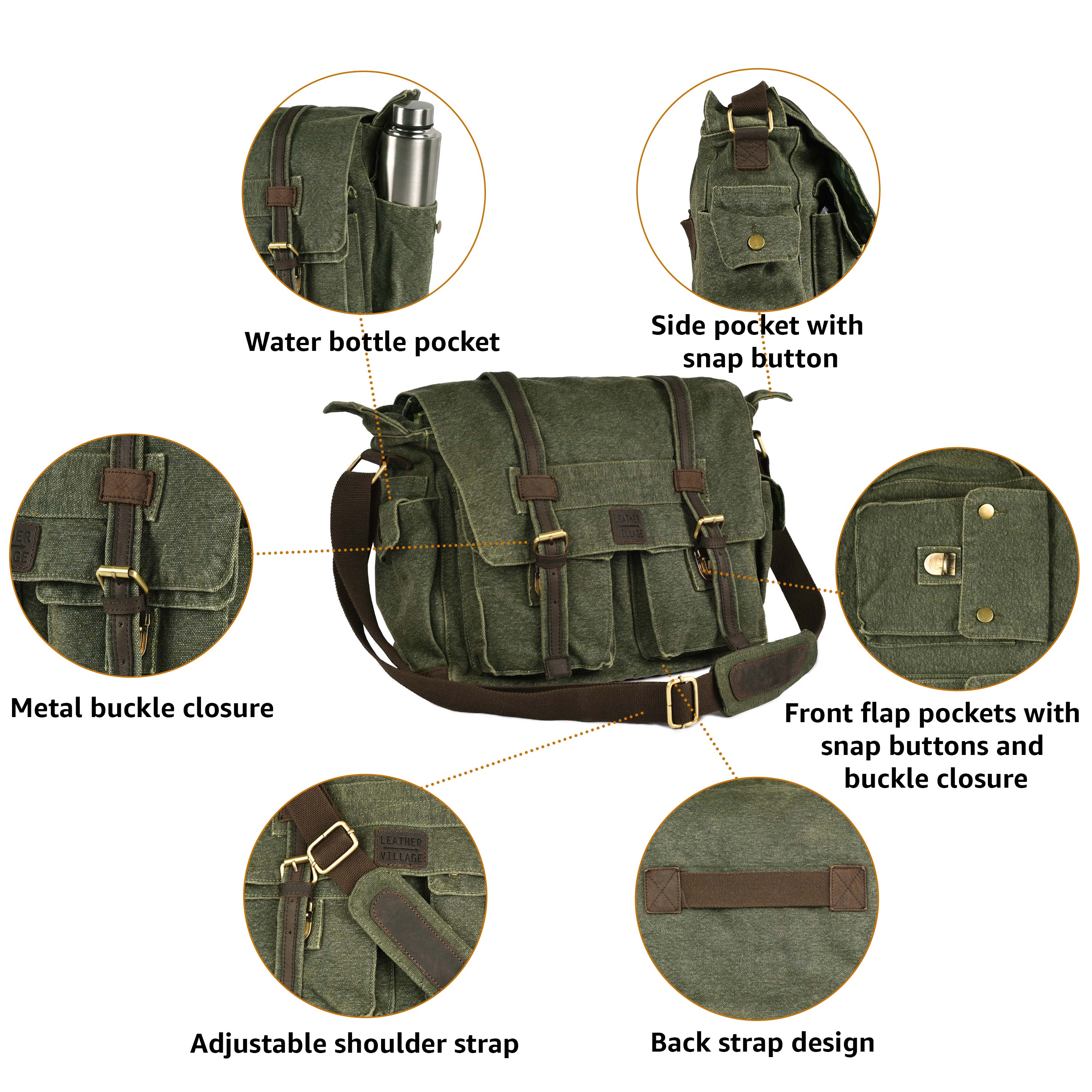 Canvas Messenger Shoulder Bag - Green