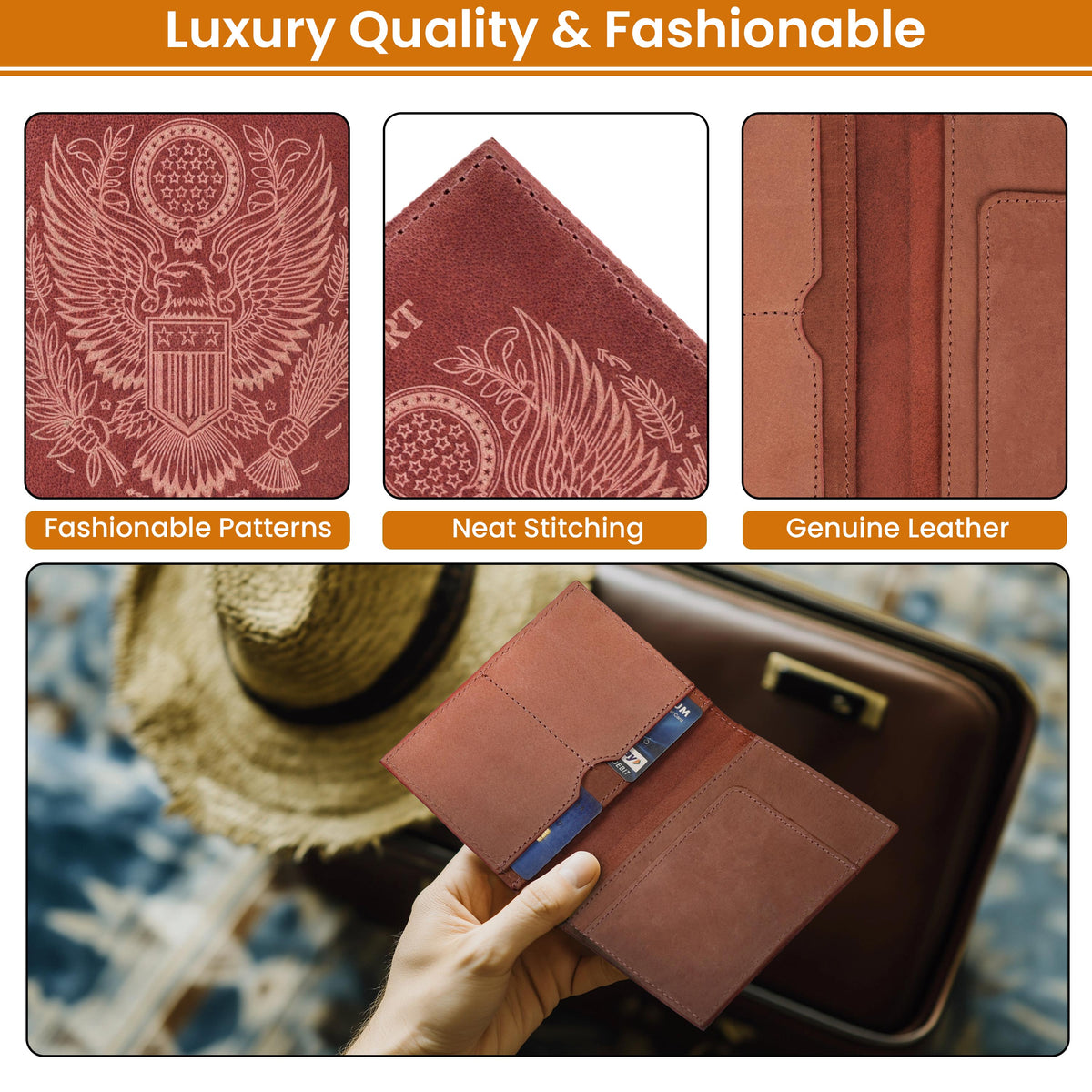 Leather Passport Holder Cover – Travel Wallet with Card Slots, Vintage Passport Case for Men & Women – Cute Organizer for Travel Accessories & Documents