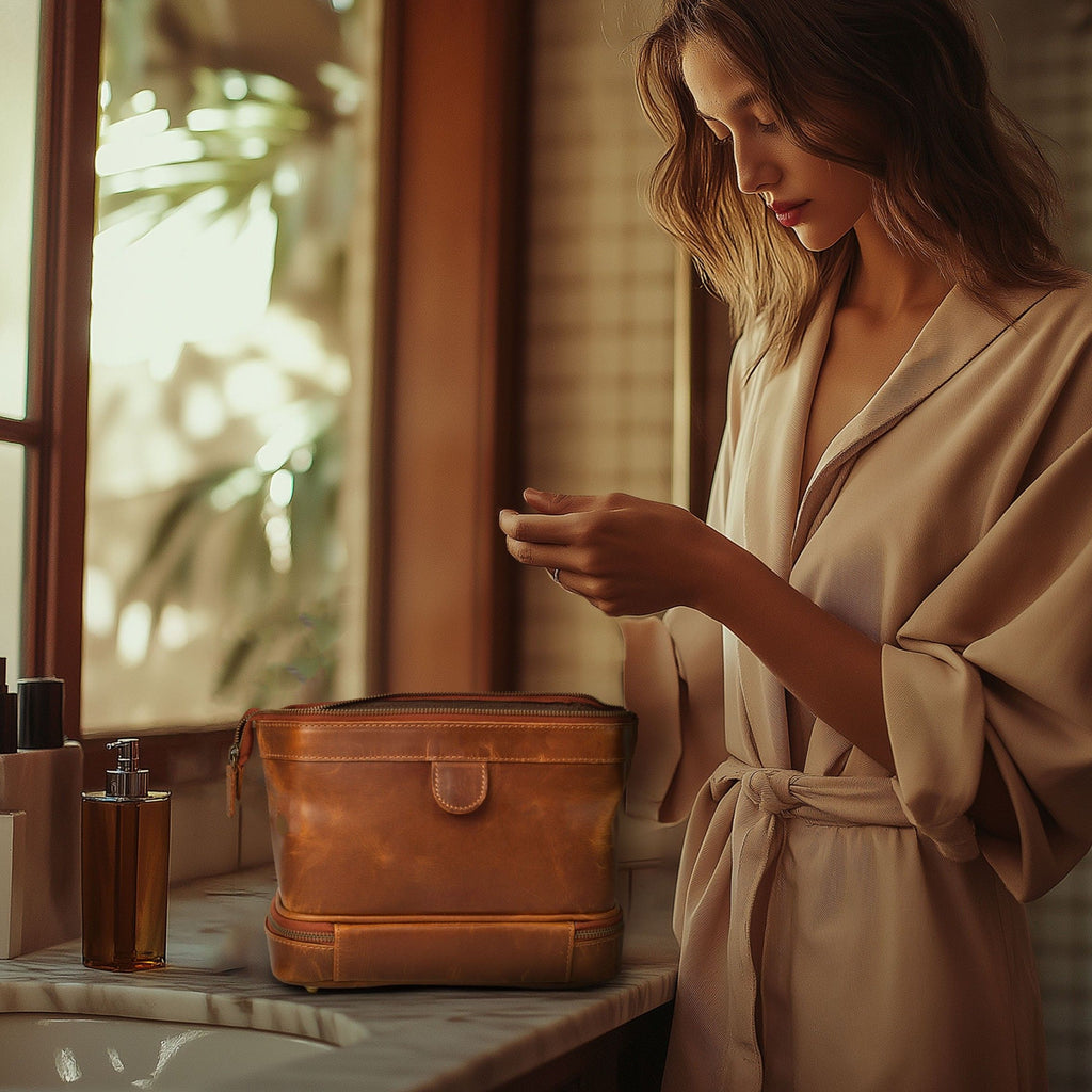 Tan Leather Dopp Kit – Travel Toiletry Bag