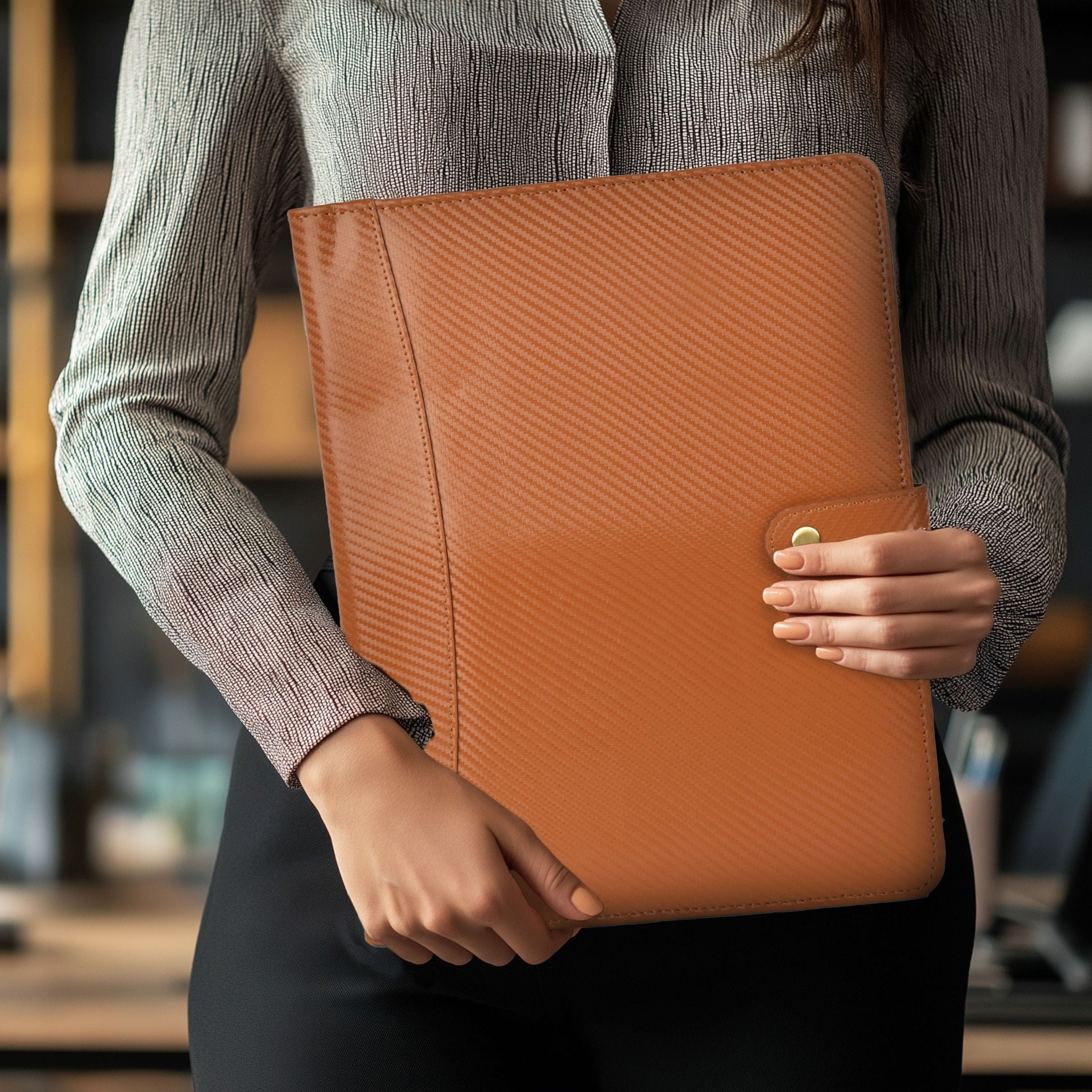 Leather Village carbon fiber leather business padfolio case
