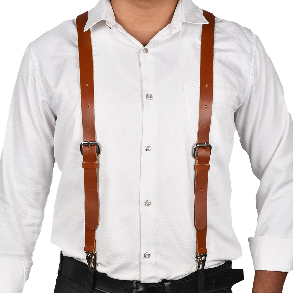 Leather Suspenders for Men & Women Adjustable Y-Back Braces with Snaps Vintage Classic Style for Any Occasion