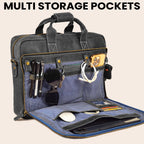 Leather Laptop Messenger Briefcase Bag - Black