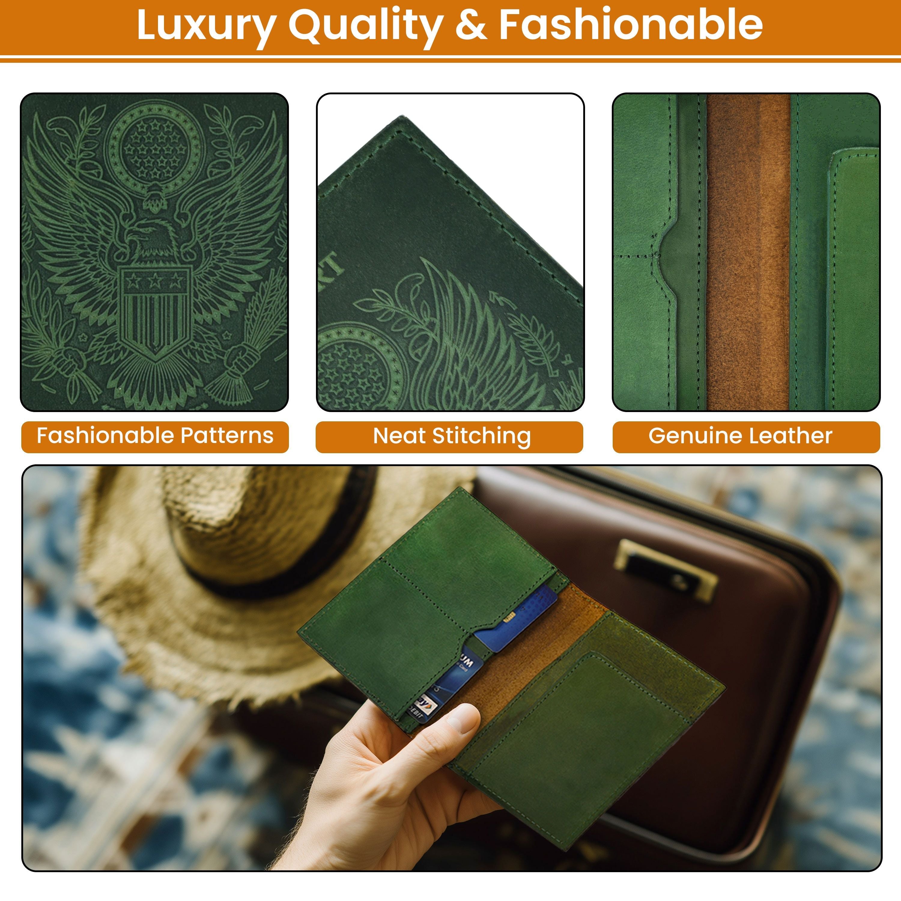 Leather Village green handcrafted leather travel passport case