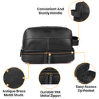 Leather Village Black Leather Cosmetic and Toiletry Organizer Pouch