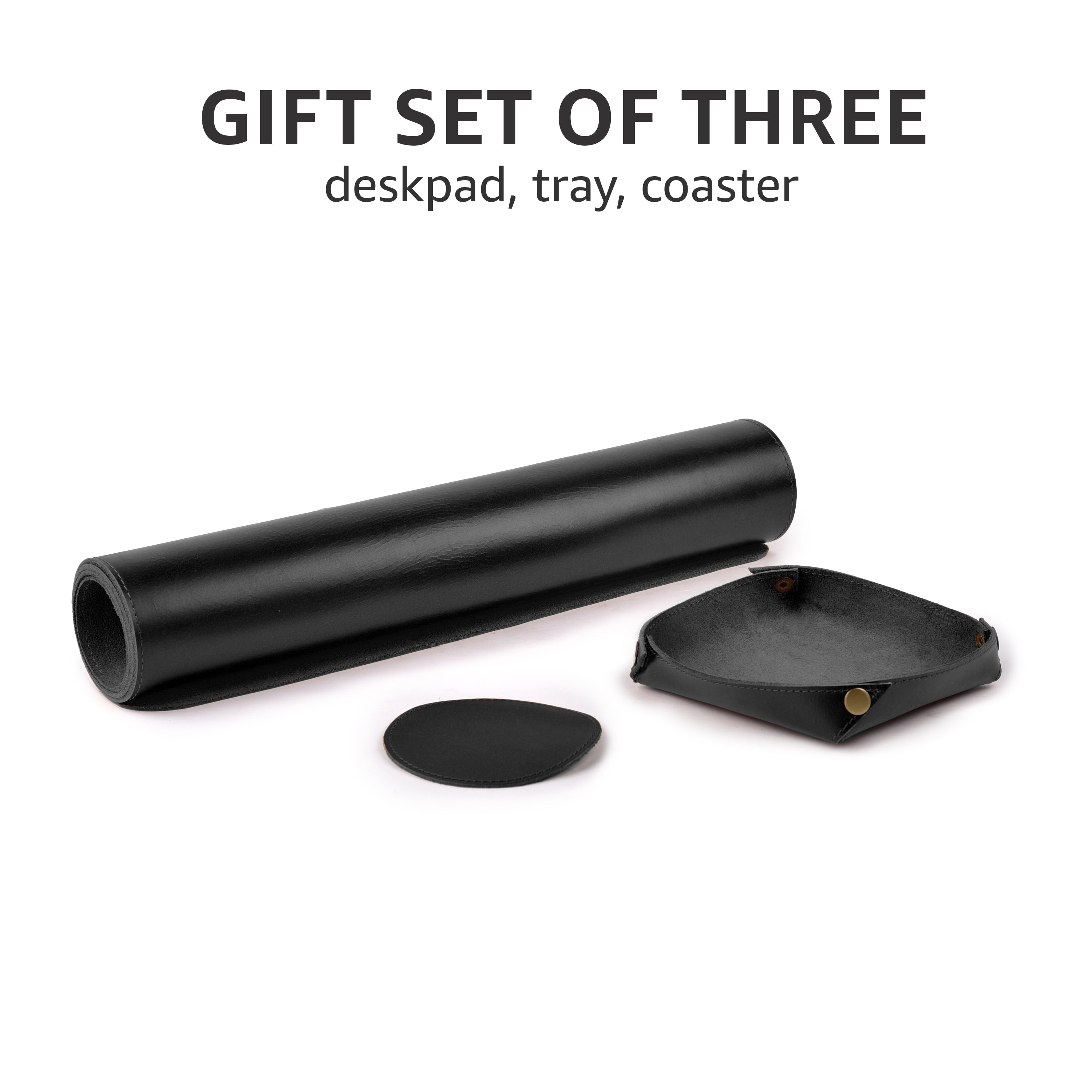 Real Leather Desk Mat for Desktop & Laptop, with Leather Tray & Tea Coaster, 3mm Thick 32''x16'' Genuine Leather Desk Cover-Protector-Blotter