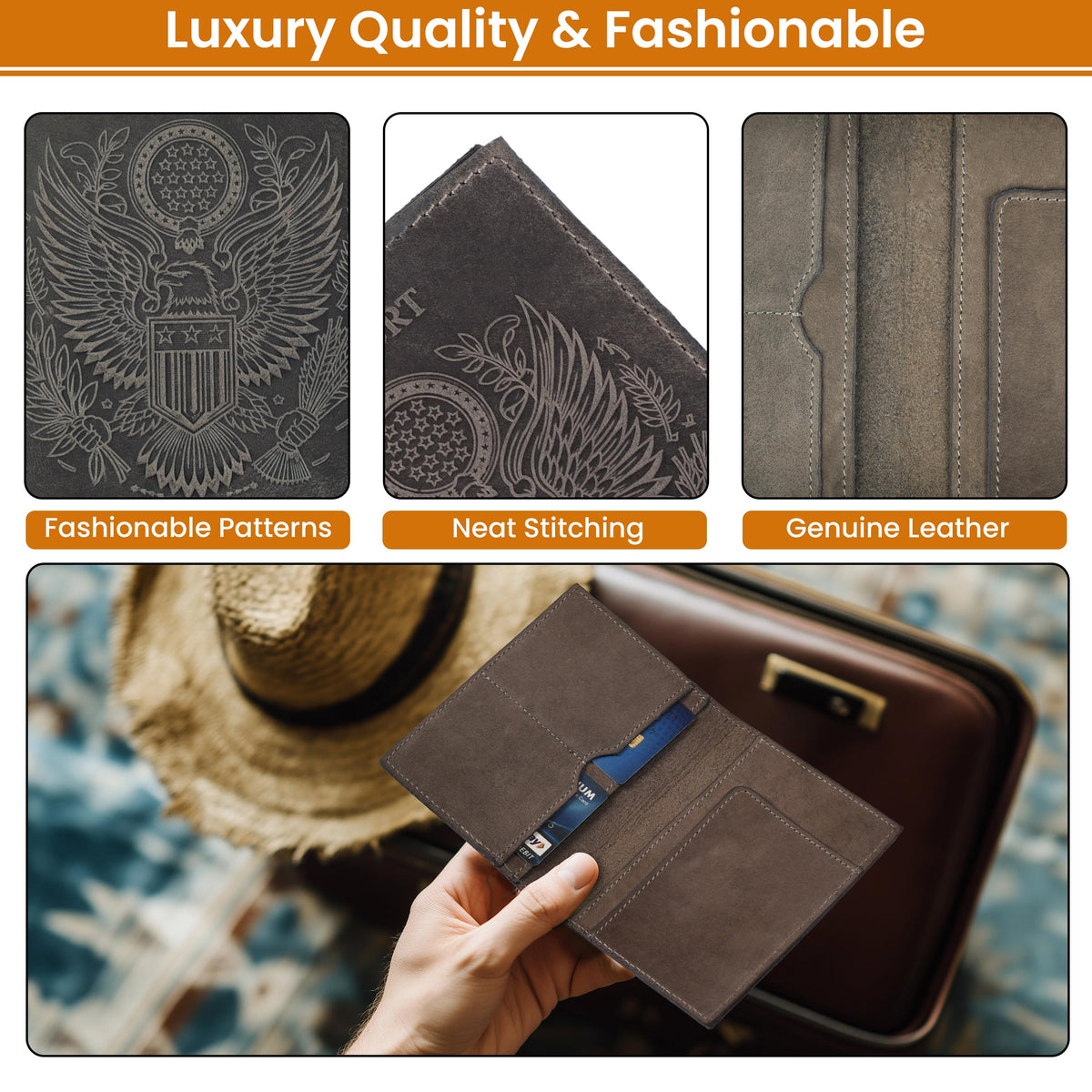 Leather Passport Holder Cover – Travel Wallet with Card Slots, Vintage Passport Case for Men & Women – Cute Organizer for Travel Accessories & Documents