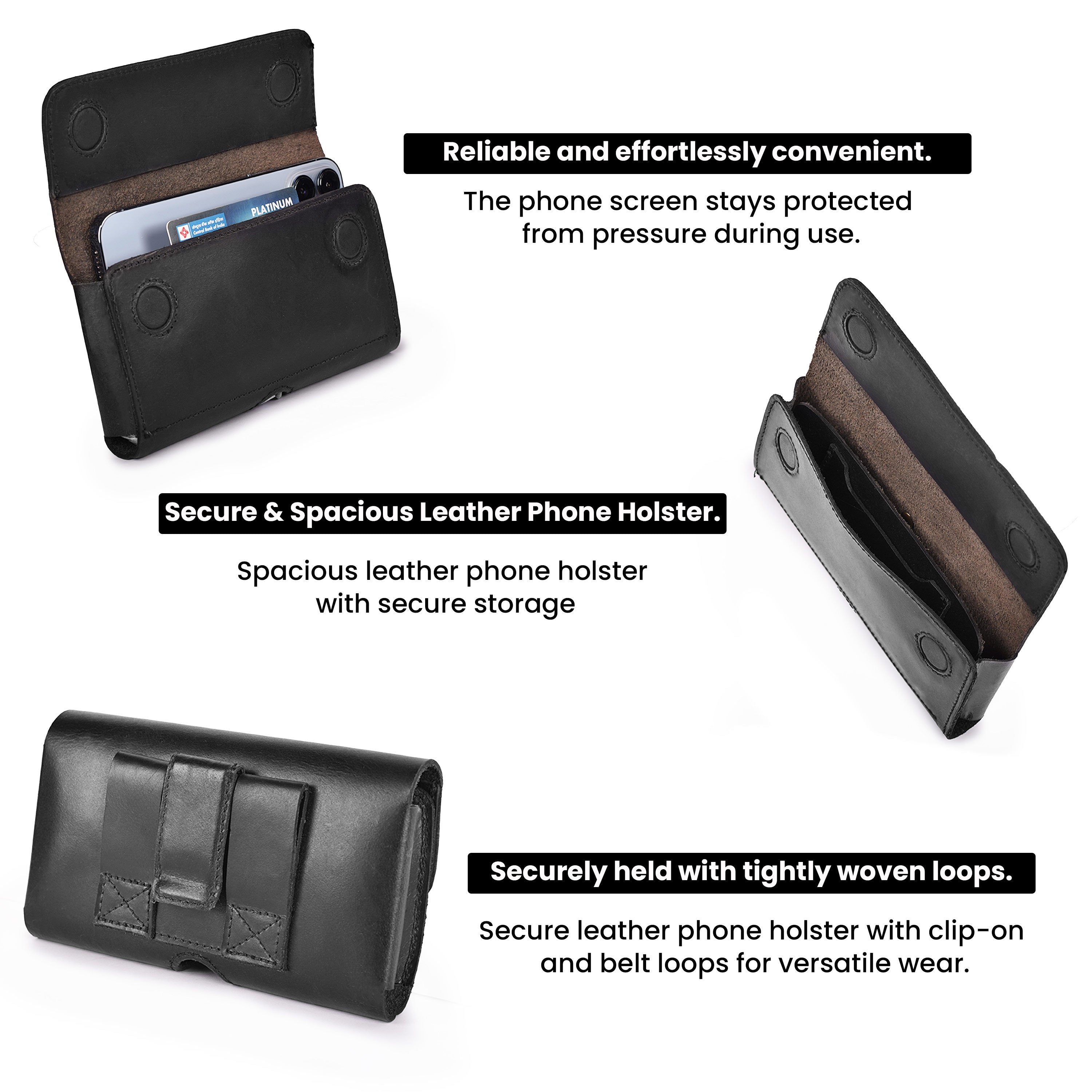 Leather Phone Holster Belt Clip Style for Men – Cell Phone Holsters Leather Belt Pouch – Horizontal Cell Phone Holder for Belt with Magnet Closure – Leather Cell Phone Holder for Belt