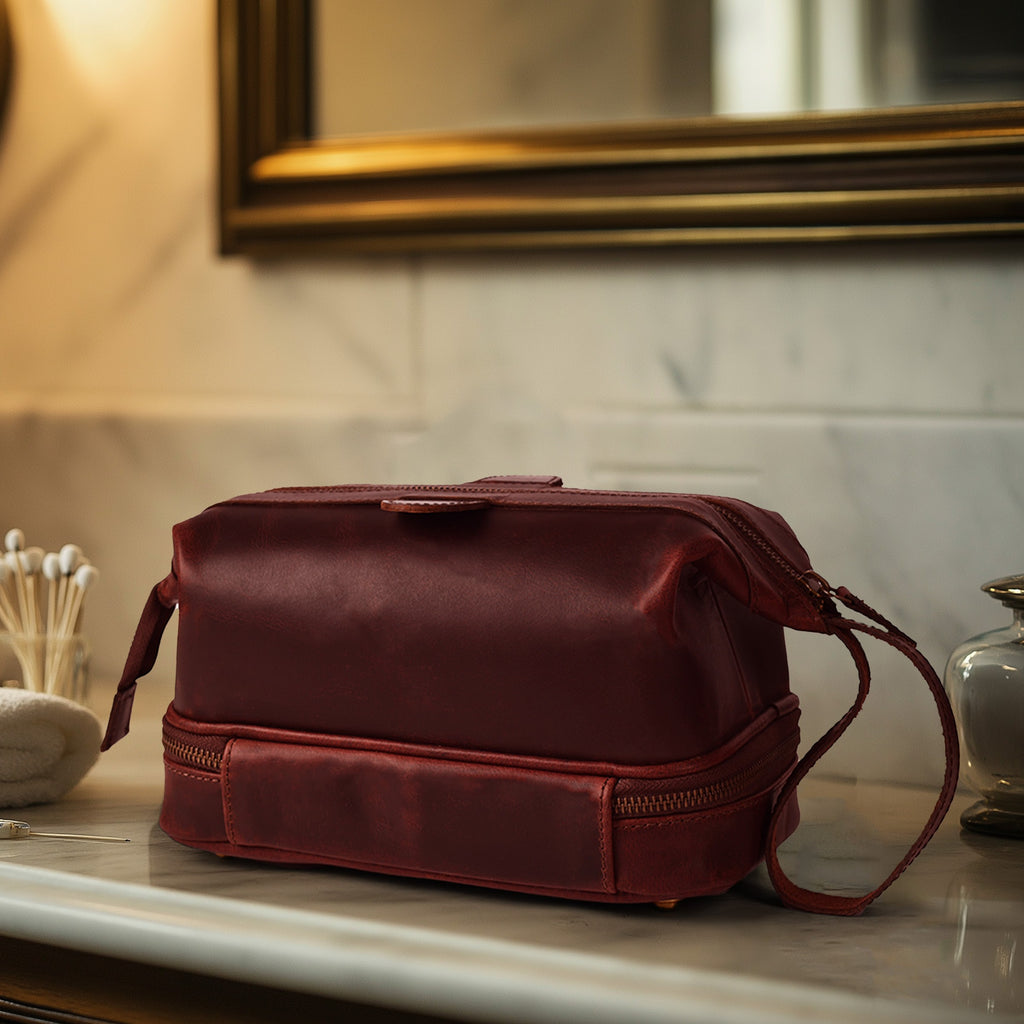 Cherry Leather Dopp Kit – Travel Toiletry Bag