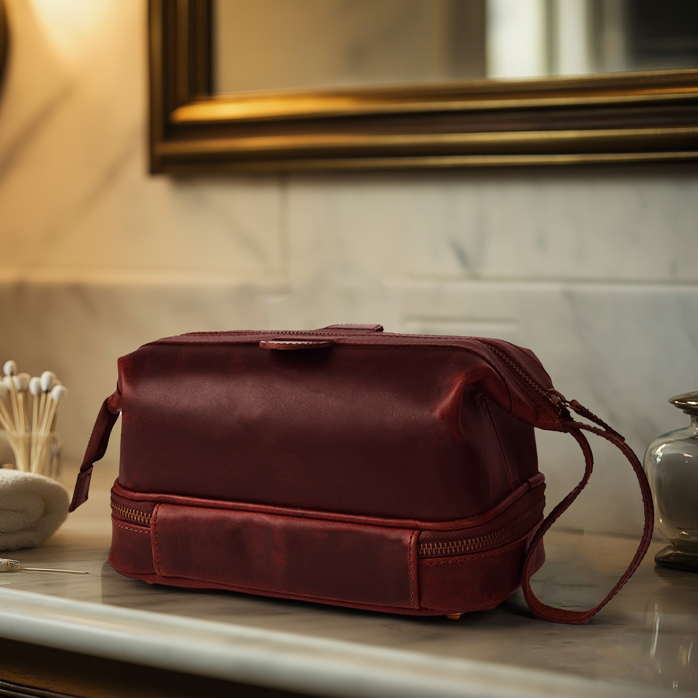 Cherry Leather Dopp Kit – Travel Toiletry Bag