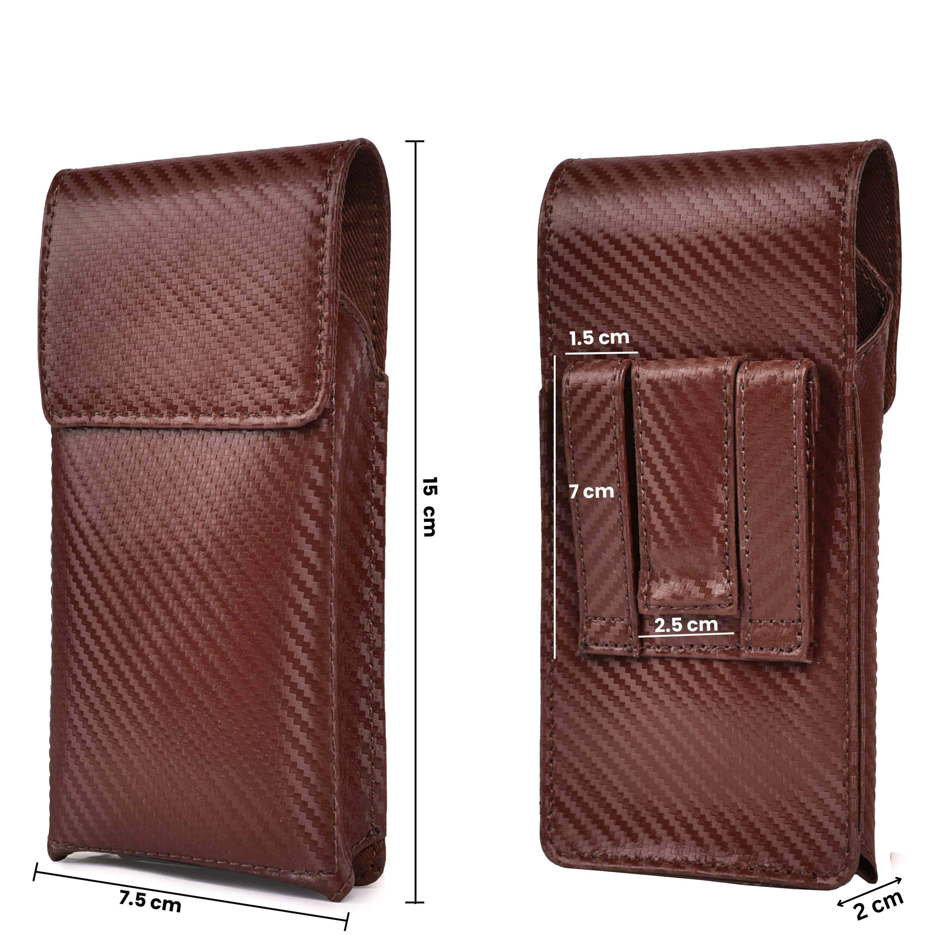 Genuine Carbon Leather Phone Holster - Brown